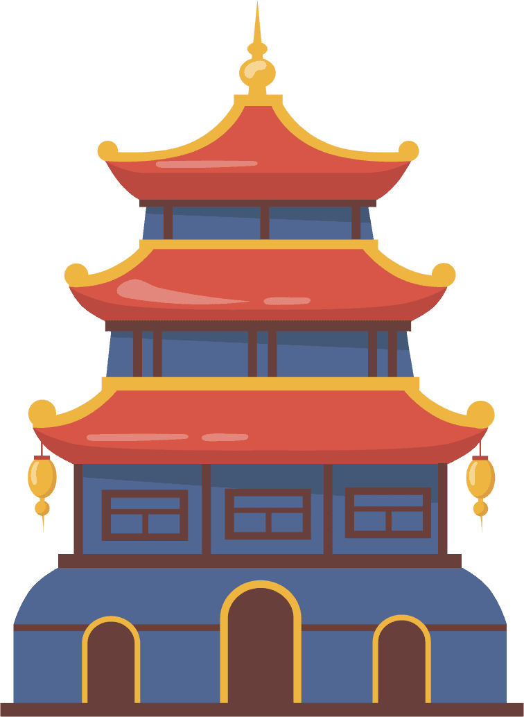 cultural china traditional buildings flat web cartoon illustration
