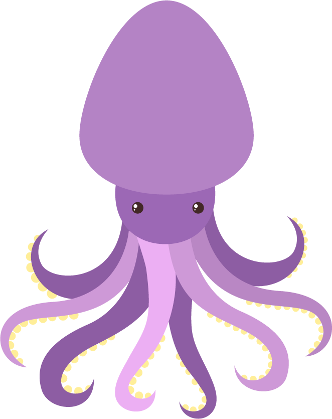 funny and cute animal characters featuring a playful purple octopus for kids' decor