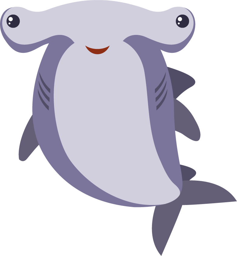 funny and cute animal characters featuring a whimsical hammerhead shark illustration