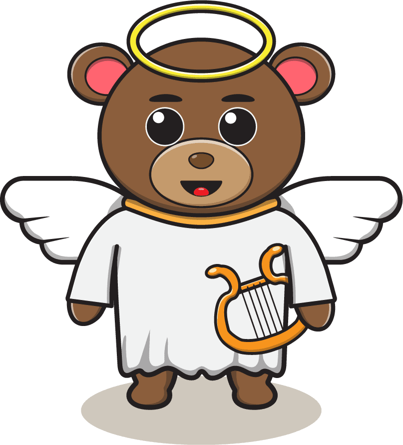 cute bear angel cartoon with wings and harp for delightful illustrations and playful themes