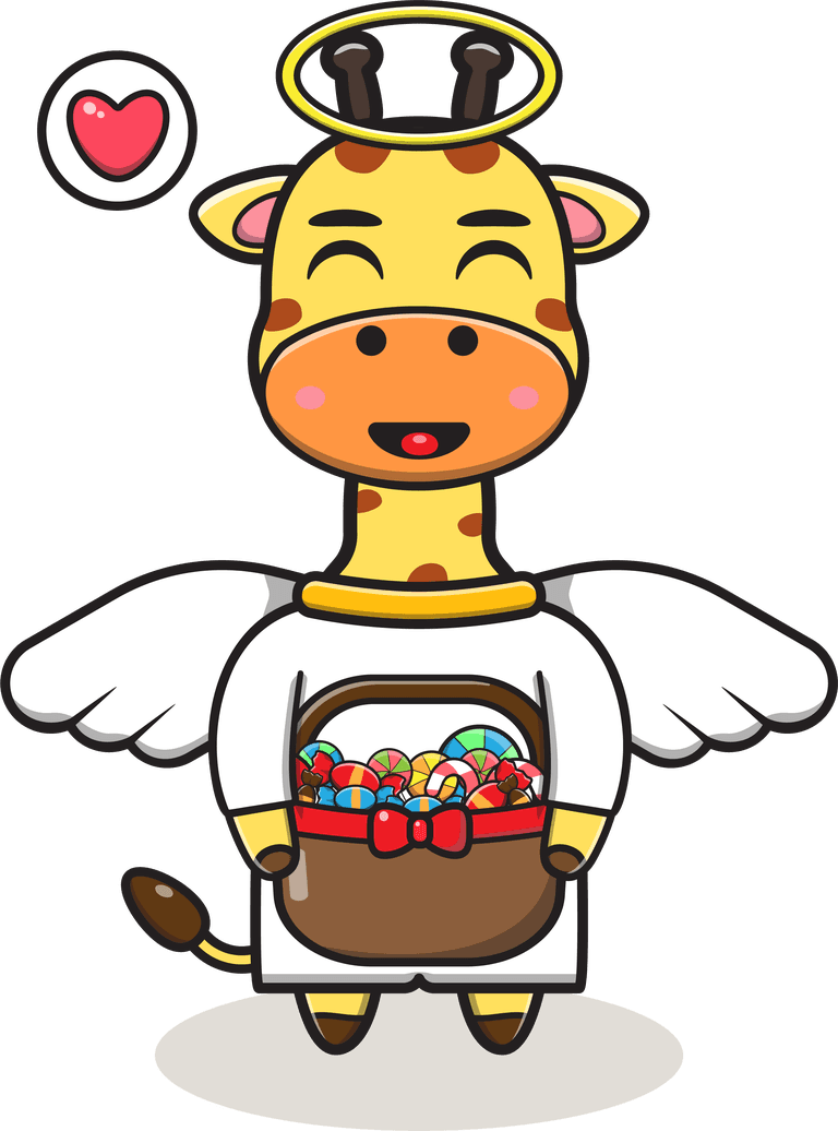 adorable cute bear angel cartoon carrying a basket of colorful candies for kids