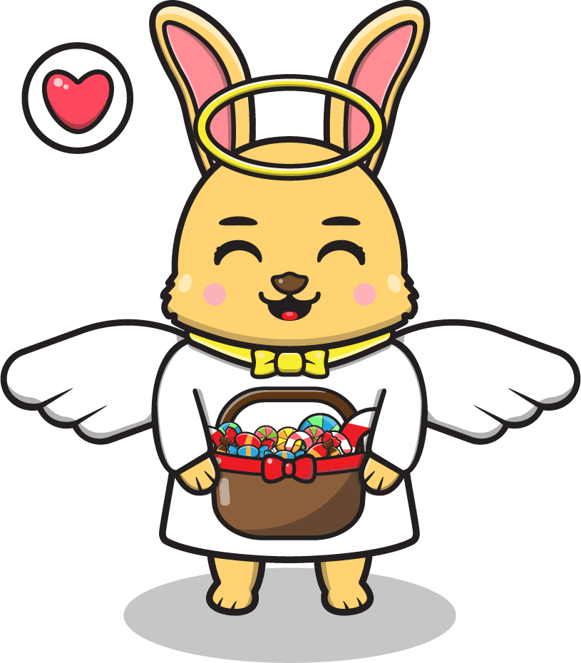 cute bear angel cartoon bringing joy with colorful treats and smiles