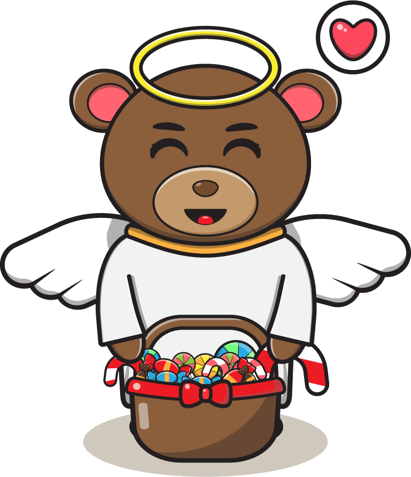 cute bear angel cartoon bringing happiness with candy and cheerful charm