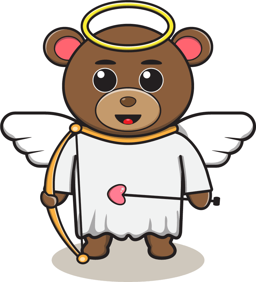 cute bear angel cartoon character with wings and halo for playful themes