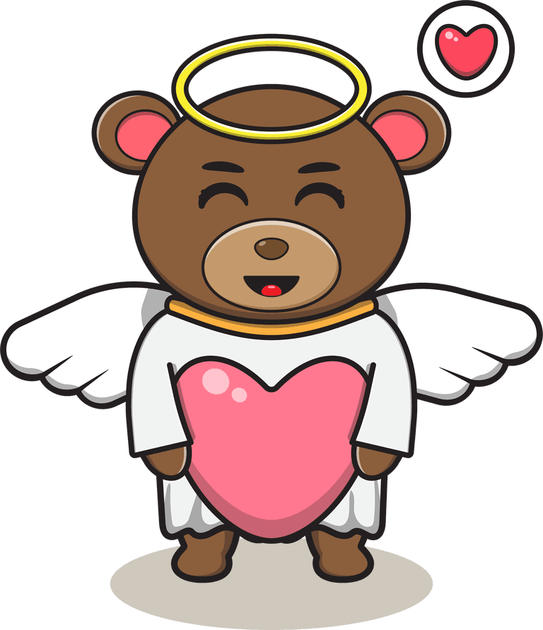 cute bear angel cartoon with heart wings and a cheerful smile for festive greetings