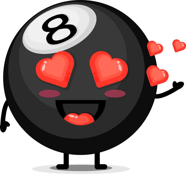 cute billiard ball mascot with love-themed expressions for fun branding