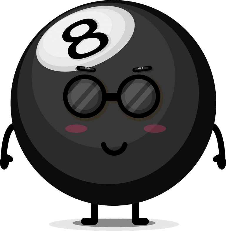 cute billiard ball mascot with glasses perfect for fun pool-themed projects