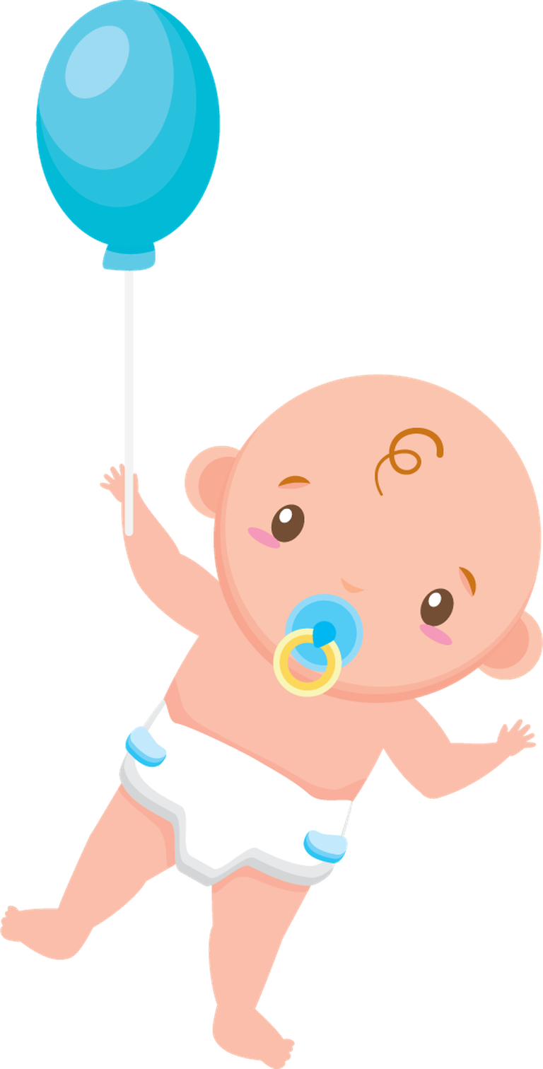 simple flat cute boy design flying with a balloon for playful themes and children's art