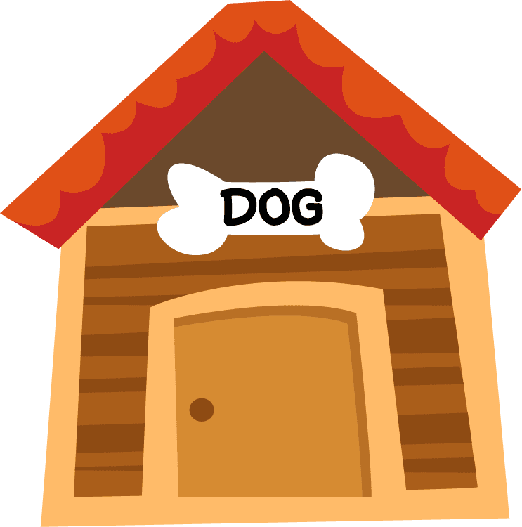 cute cartoon styled dog and dog house illustration