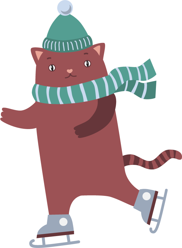 cute cats icon kit featuring playful winter skater cats with fun accessories
