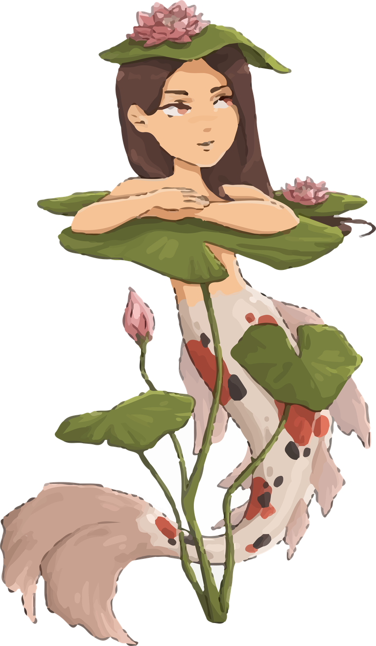cute chibi mermaids fantasy girls relaxing on water lilies in a serene pond