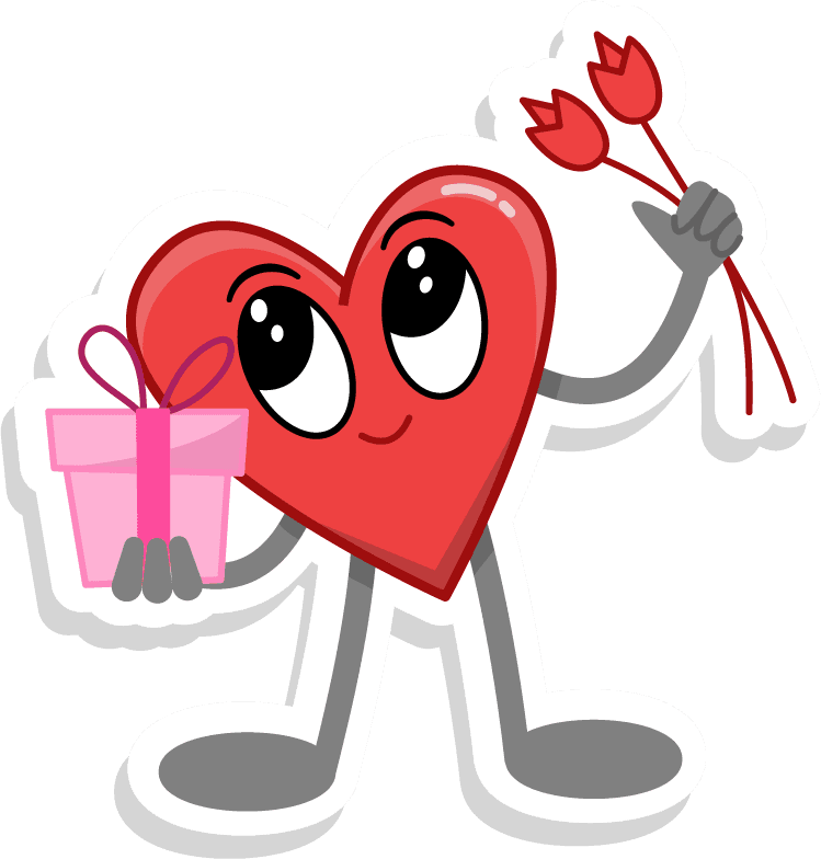 cute cupid heart stickers with gift and flowers for romantic occasions