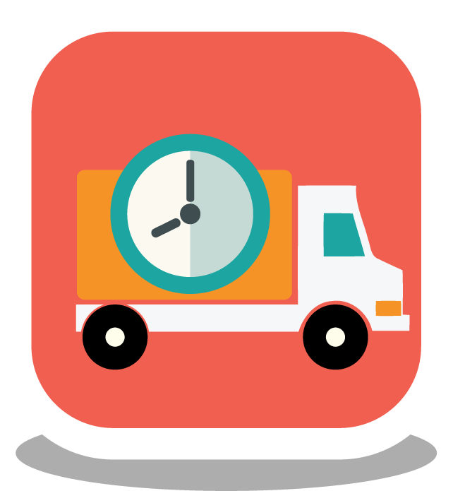 cute e commerce elements featuring a delivery truck and clock for fast shipping solutions