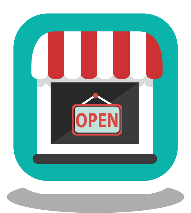 cute e commerce elements featuring a charming open store icon for online shops