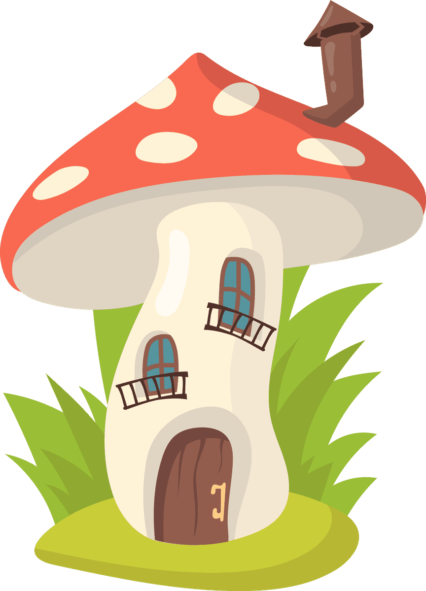 cute fantasy houses flat with whimsical charm and enchanting mushroom rooftops for playful illustrations