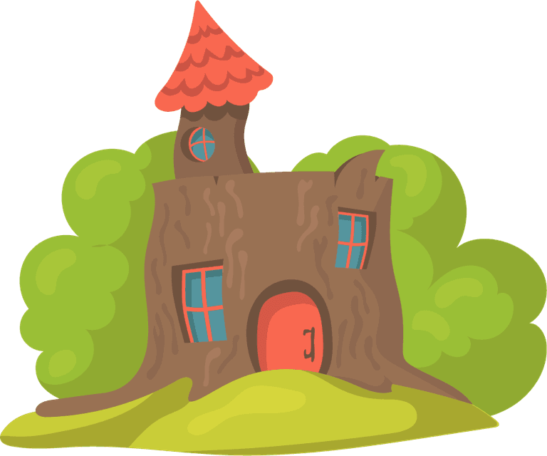 cute fantasy houses flat featuring whimsical tree designs and colorful rooftops for storytelling