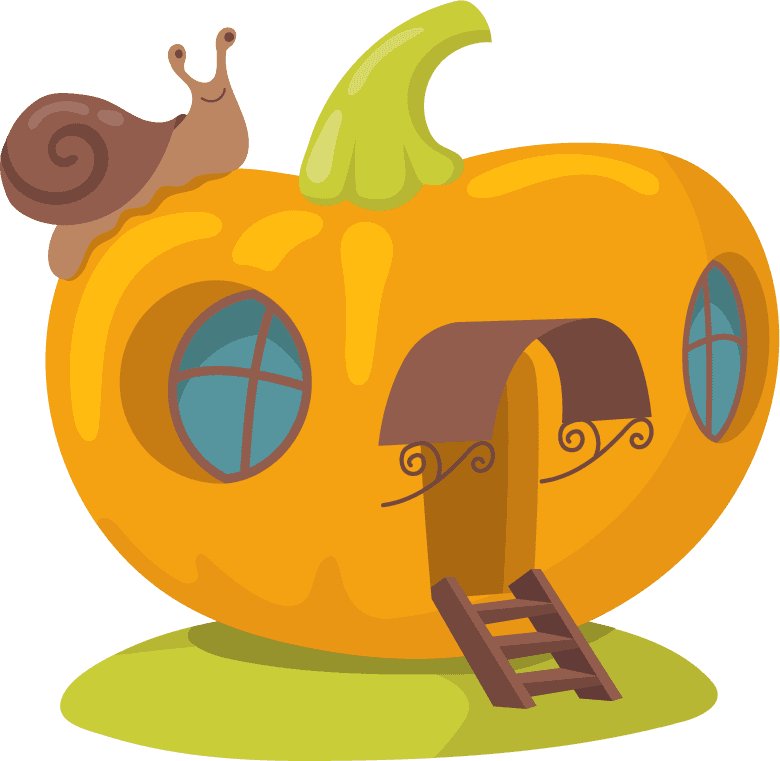 cute fantasy houses flat with whimsical pumpkin design and playful snail features