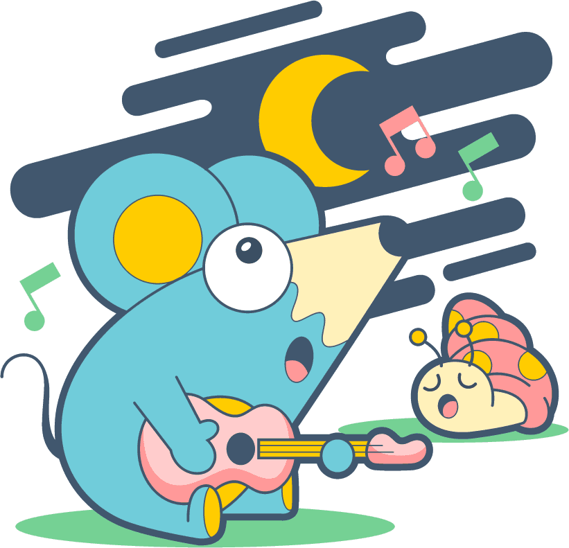 cute mouse character set illustration playing guitar with a sleeping friend