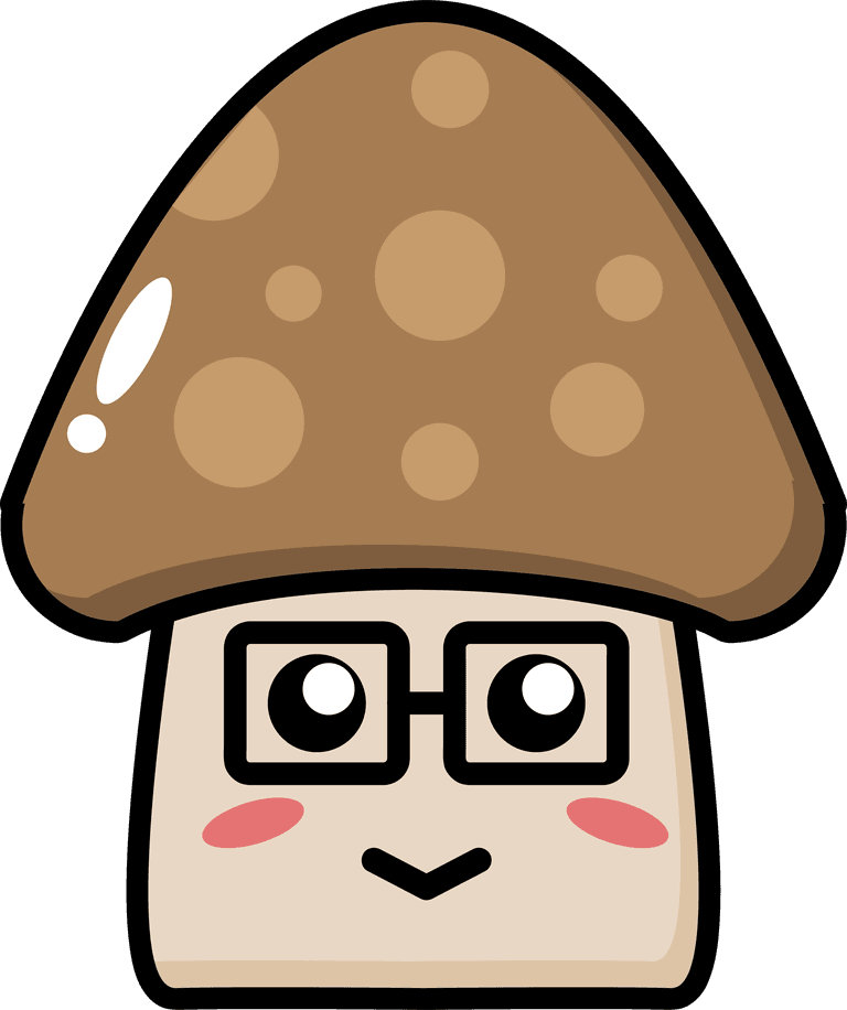 cute mushroom vegetable mascot with glasses for fun kitchen decor and playful branding