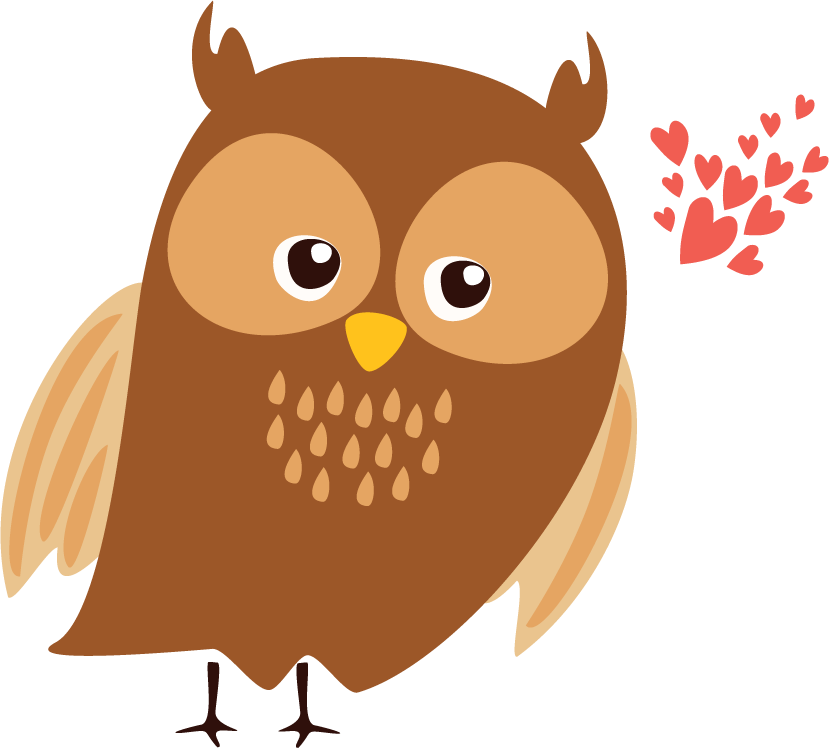 simple cute cartoon owl illustration with hearts for children's decor and gifts