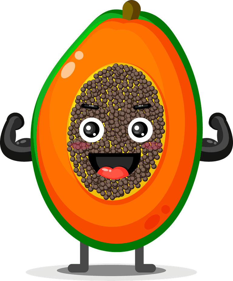 cute papaya mascots character illustration with cheerful personality for playful branding