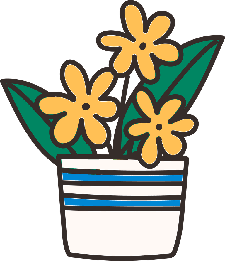 cute social distancing quarantine icon featuring cheerful flowers in a cozy pot