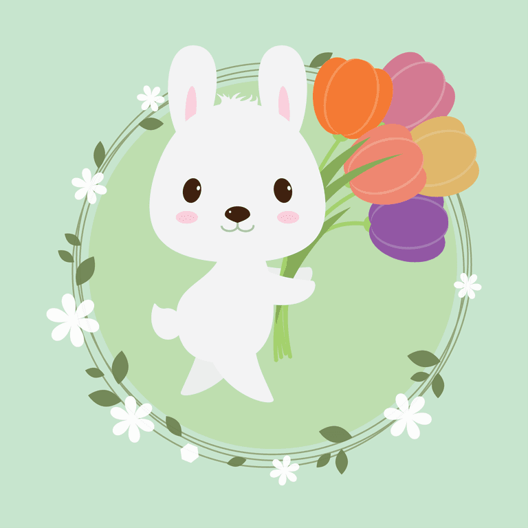 white cute spring rabbit with flower