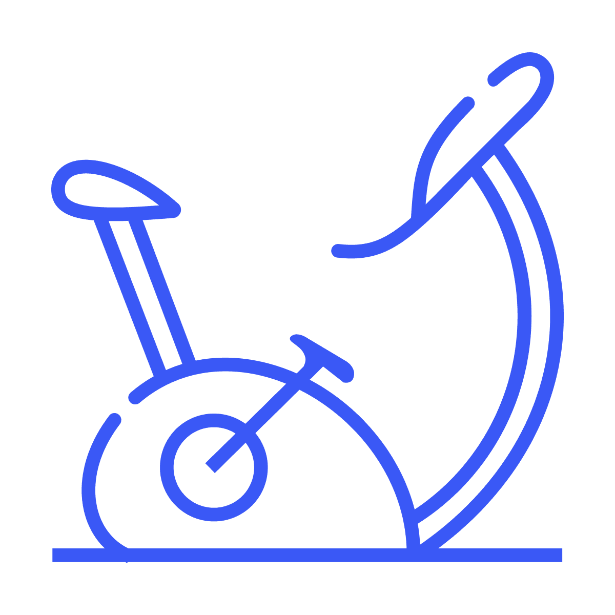 flat blue stationary bicycle icon for fitness and exercise