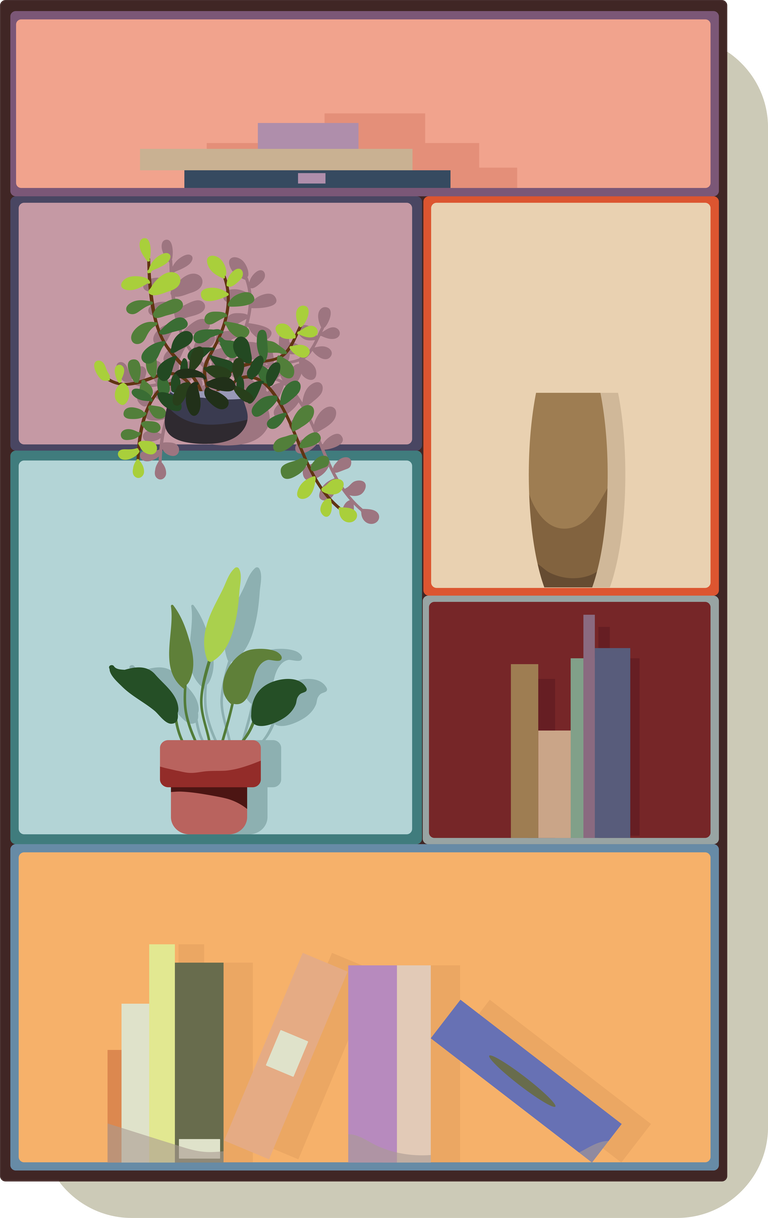 stylish decoration furniture living room with plants and unique shelf arrangements