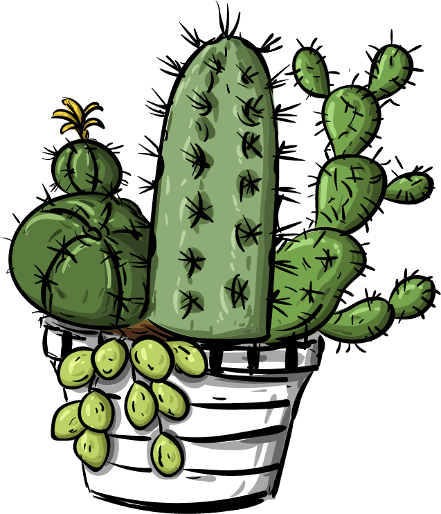 decorative cactus pot icons classical colorful handdrawn sketch