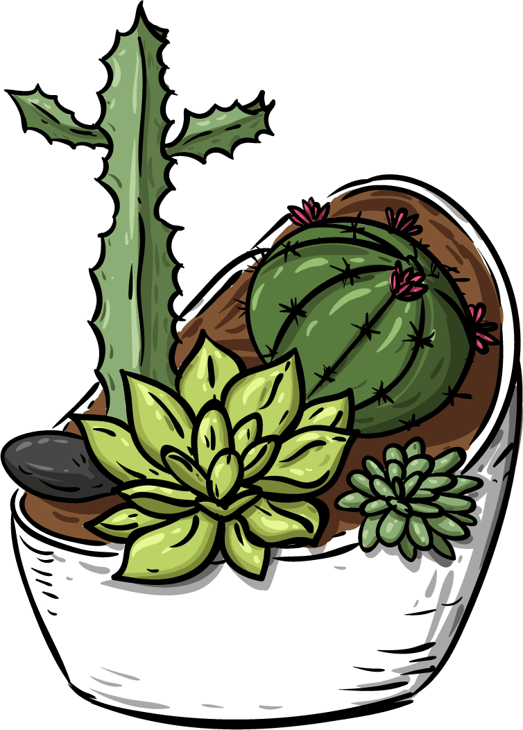 decorative cactus pot icons classical colorful handdrawn sketch