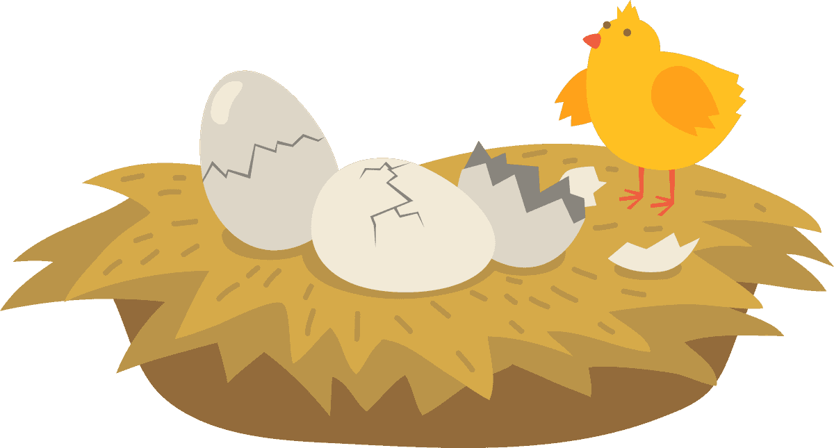 hen cute hens chicken in a vibrant nest with cracked eggs and a cheerful chick