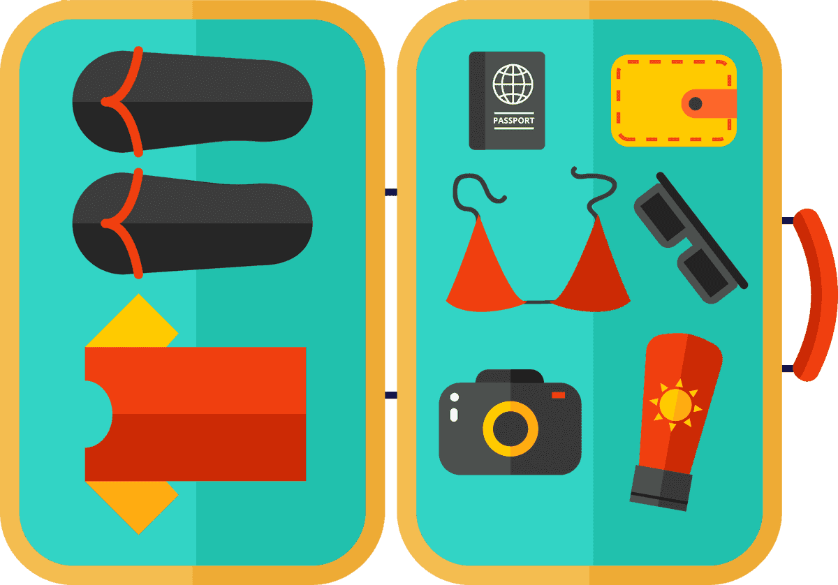 traveling isolated decorative icons for adventurous vacation planning and packing essentials