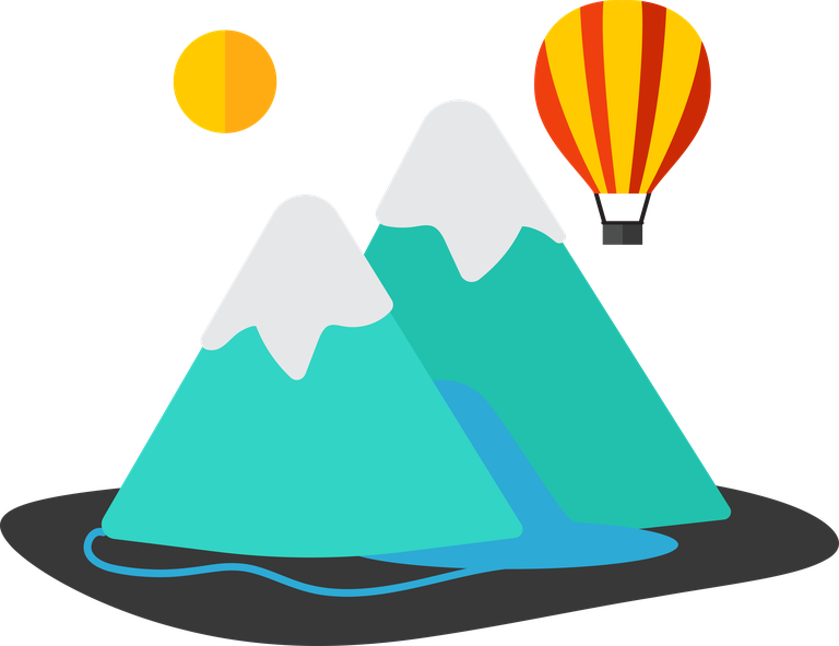 traveling isolated decorative icons featuring mountains, sun, and a hot air balloon