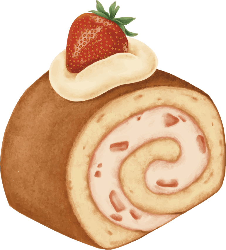 delicious hand painted desserts featuring a scrumptious strawberry swirl cake illustration