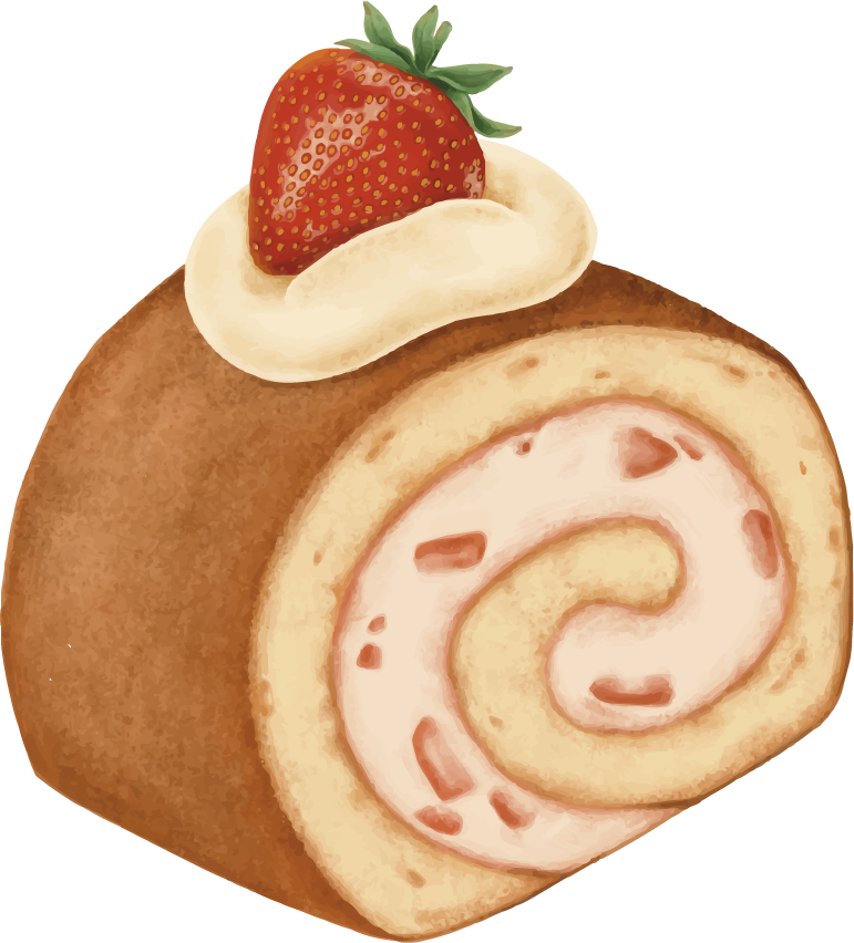 delicious hand painted desserts featuring a scrumptious strawberry swirl cake illustration