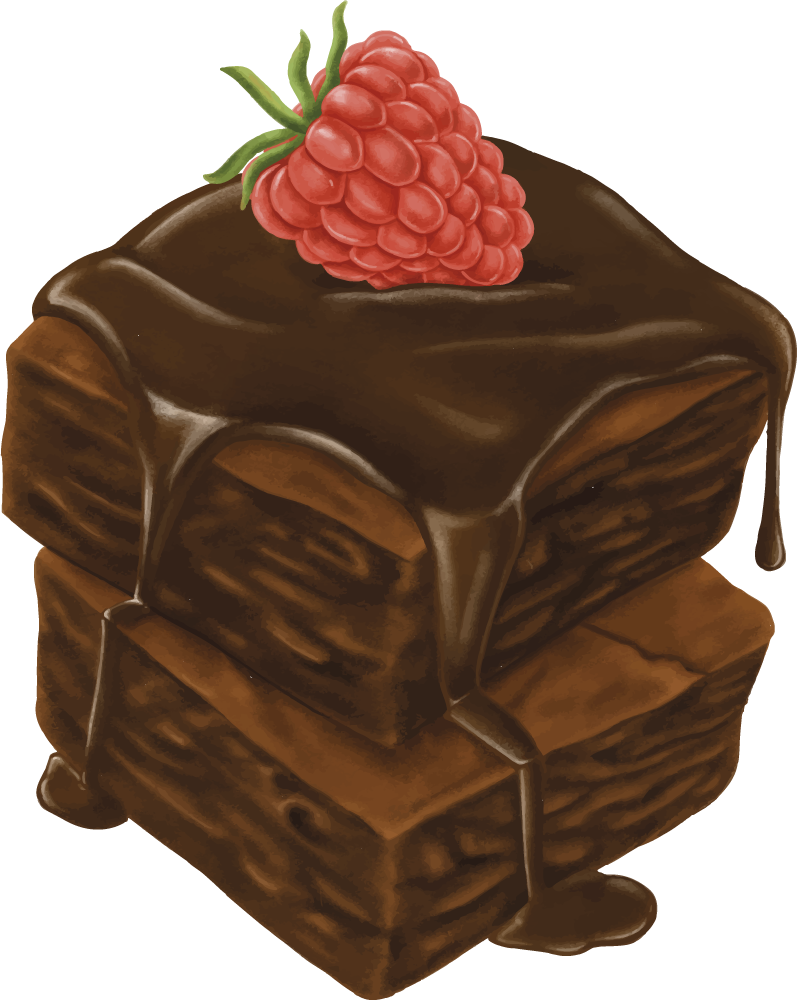 delicious hand painted desserts: indulgent chocolate brownies topped with fresh raspberries