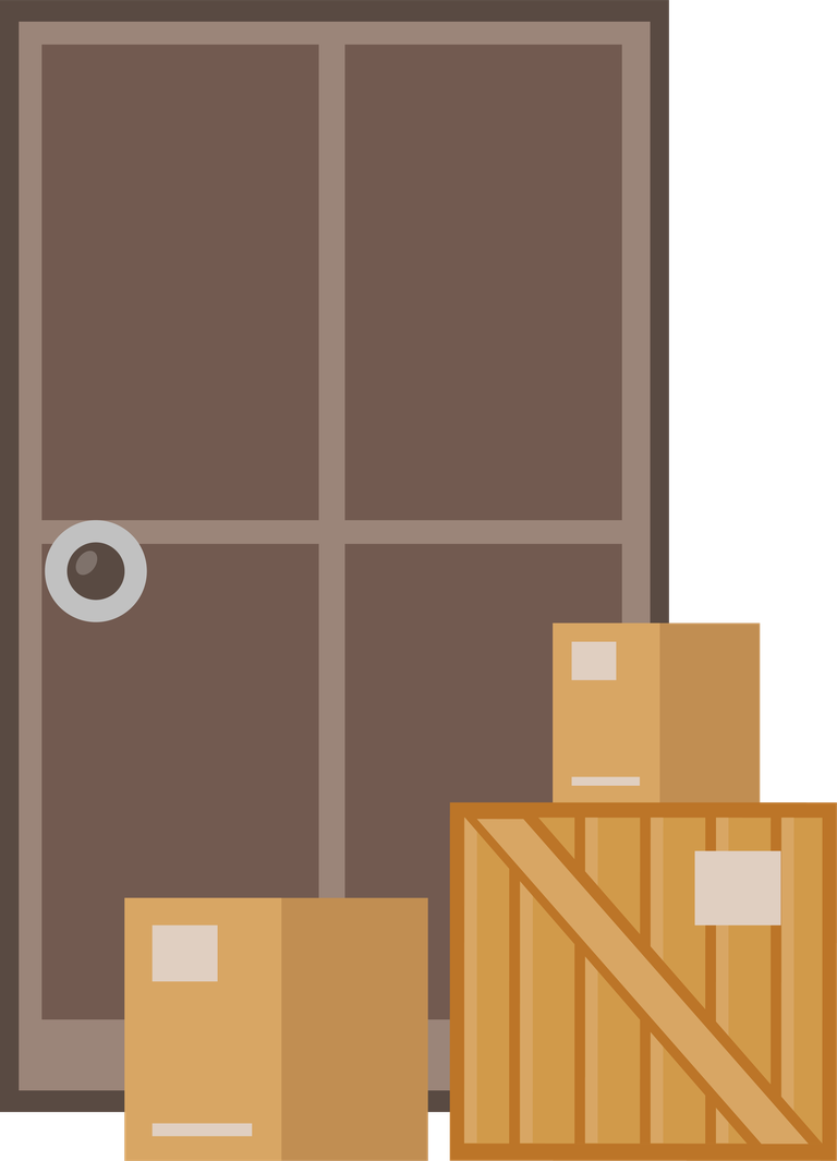 flat delivery packaging icons featuring boxes and a door for logistics needs