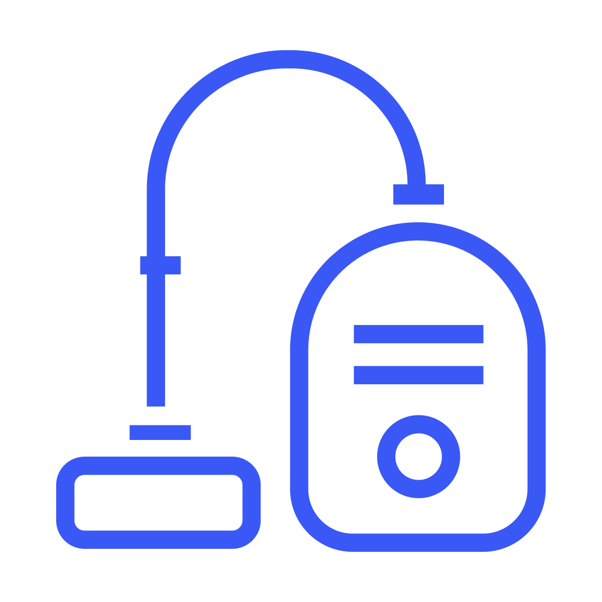 minimalist line art vacuum cleaner icon for efficient household floor cleaning and dust removal in home apps