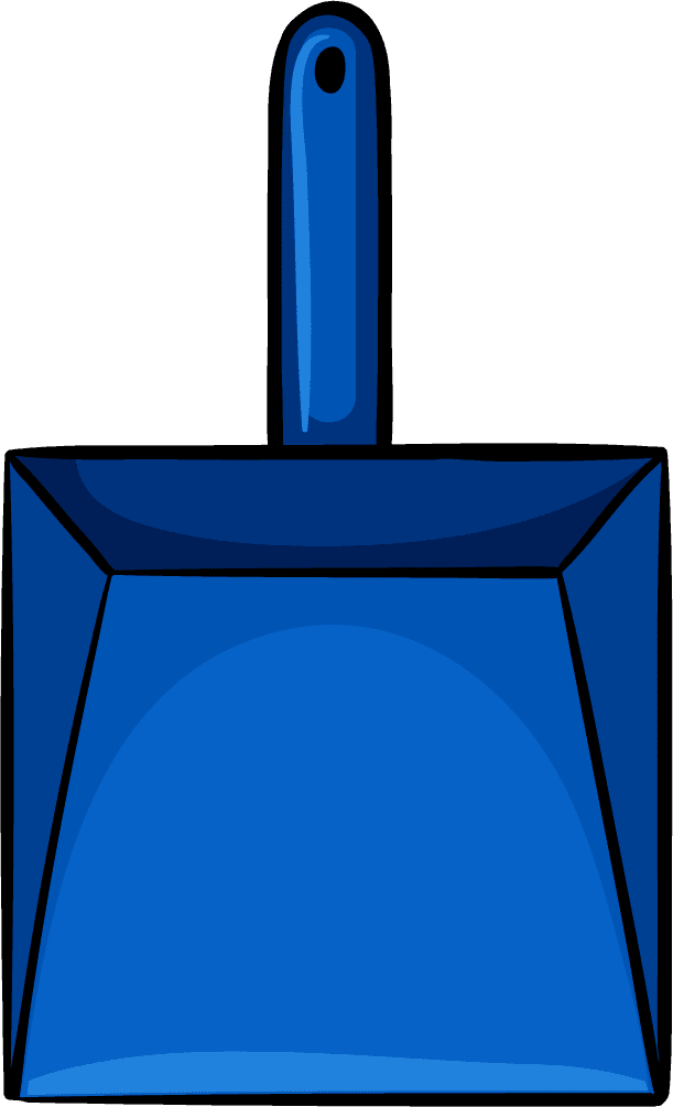 different cleaning objects and machines featuring a vibrant blue scoop for easy debris handling