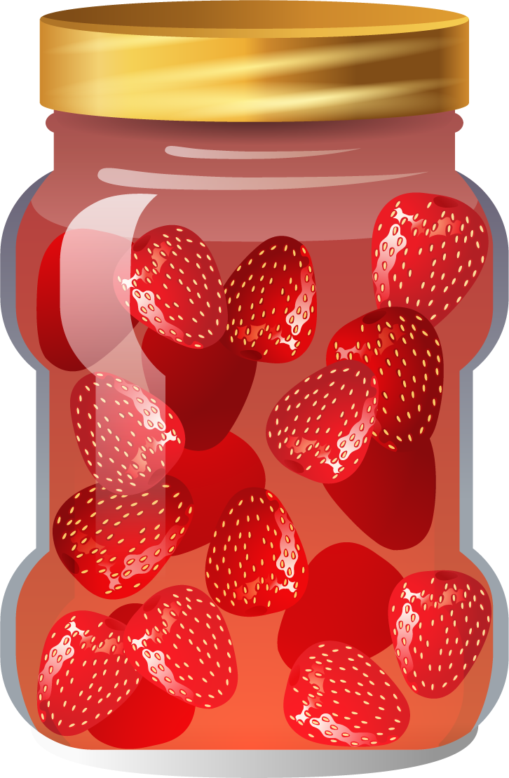different food objects icons vector depicting delicious preserved strawberries in a glass jar