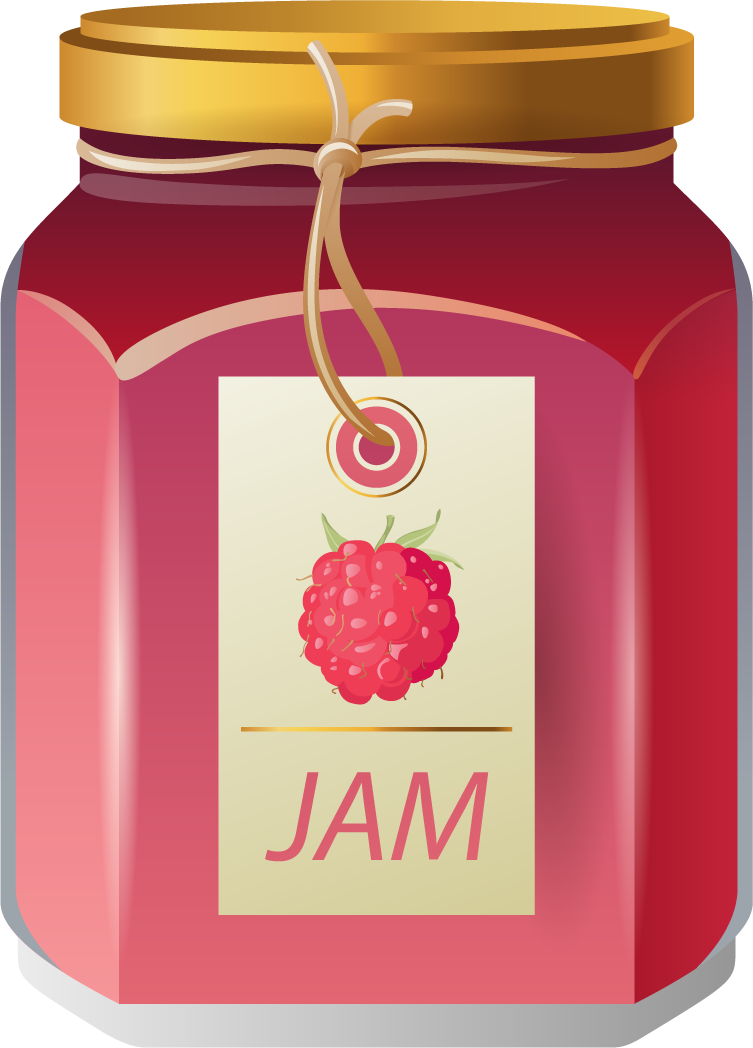 different food objects icons vector showcasing jam jar with raspberry label and vibrant colors