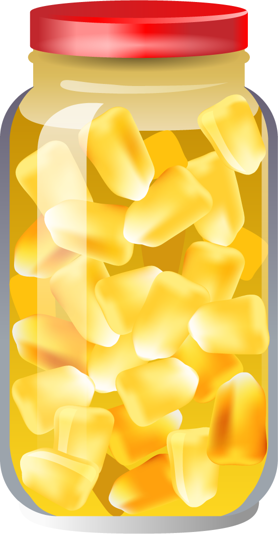 different food objects icons vector of preserved corn in a jar for food applications