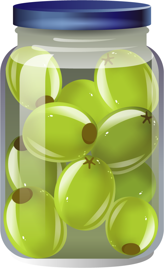 different food objects icons vector showcasing delicious pickled green olives in a jar