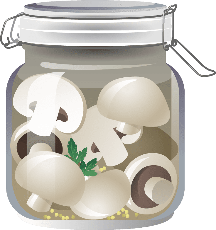 different food objects icons vector featuring pickled mushrooms in a jar for cooking and decoration