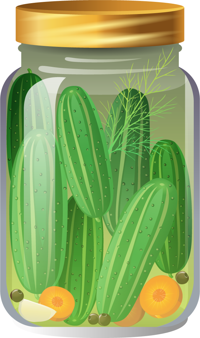 different food objects icons vector featuring pickled cucumbers and citrus fruits in a jar