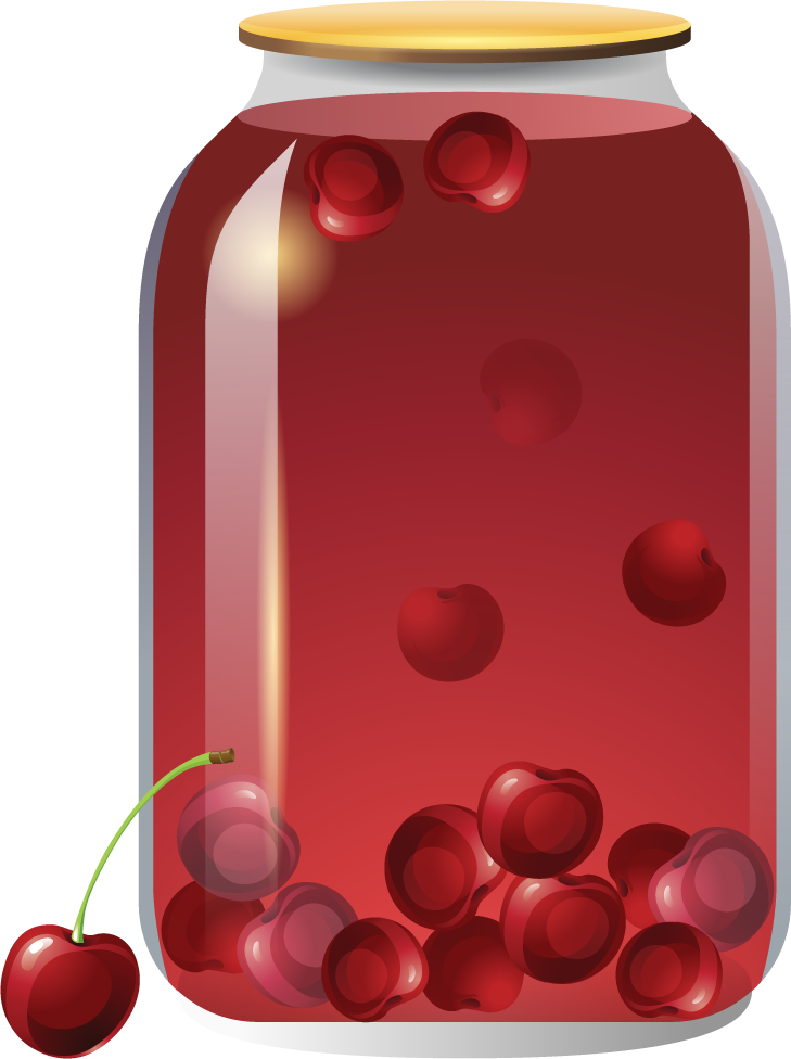 different food objects icons vector showcasing a jar of cherries in syrup for culinary use