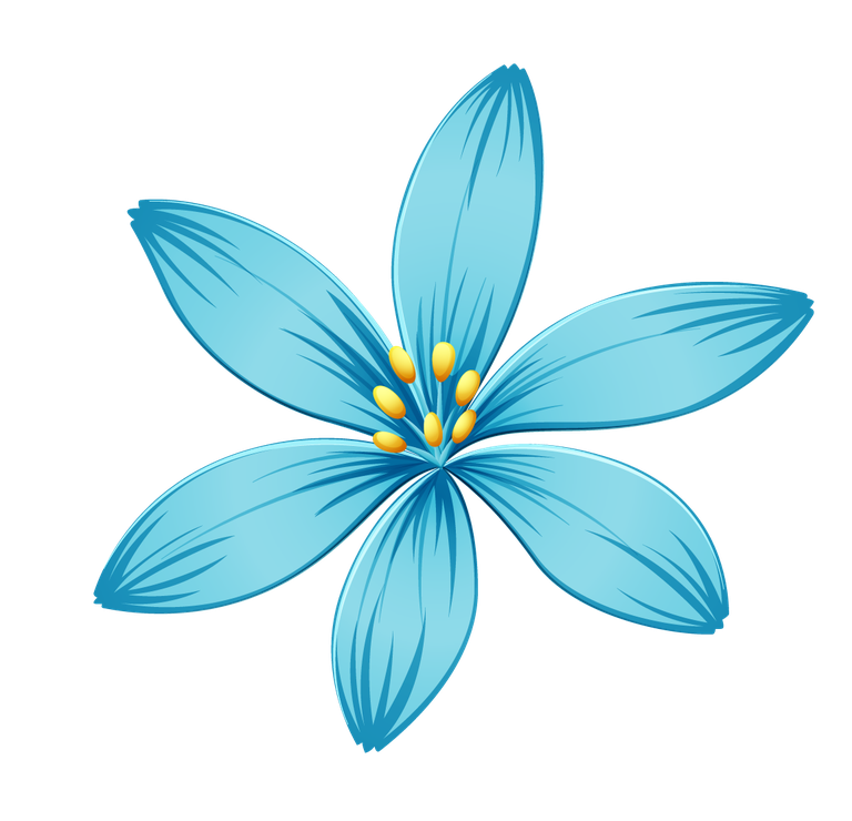 different kind of flowers illustration featuring vibrant blue petals and yellow details