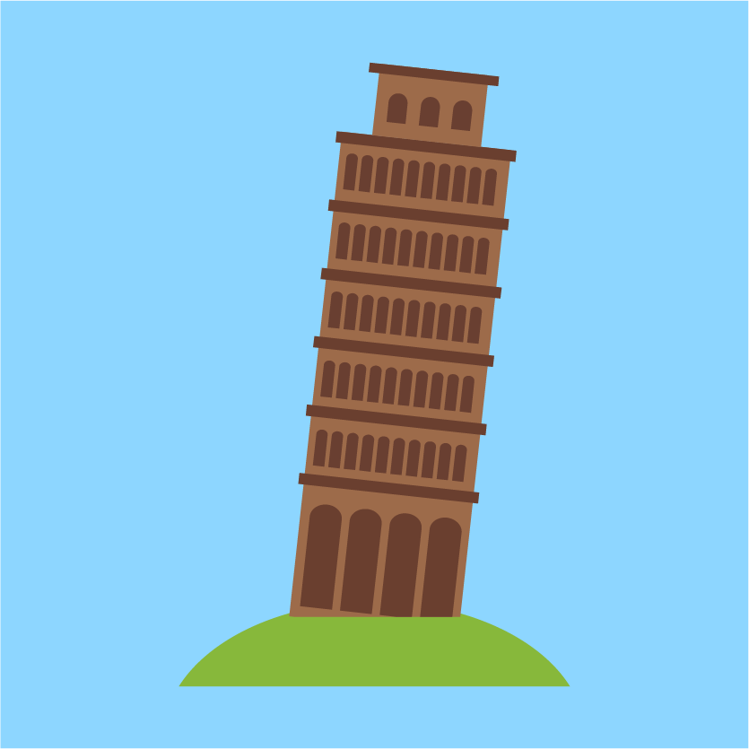 different monuments blue background featuring the iconic leaning tower with vibrant colors