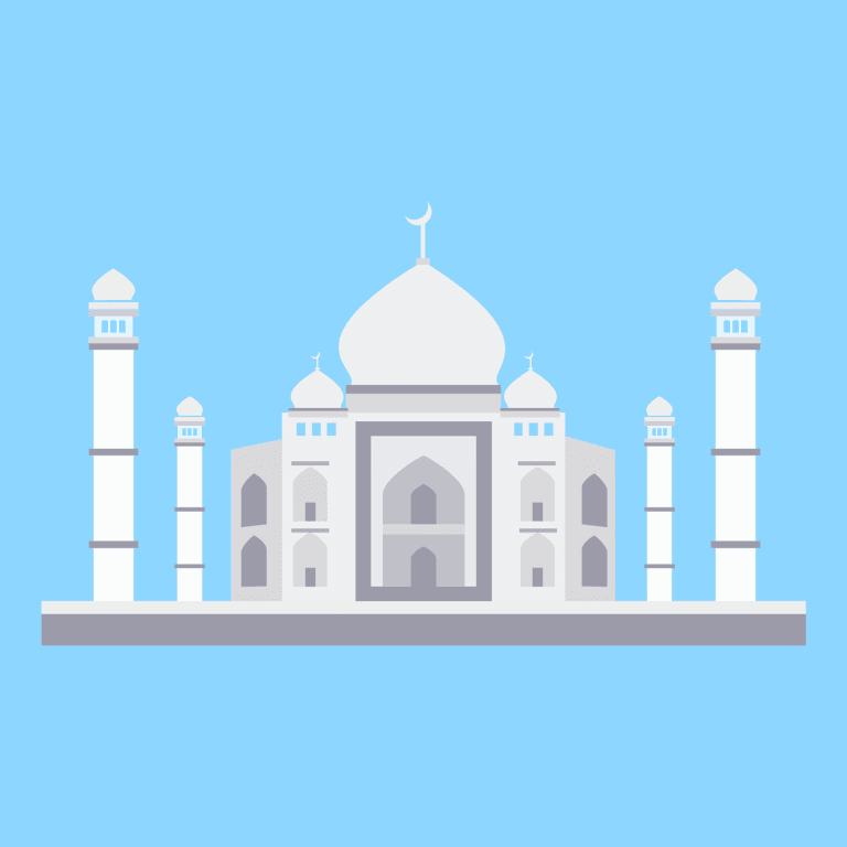 different monuments blue background